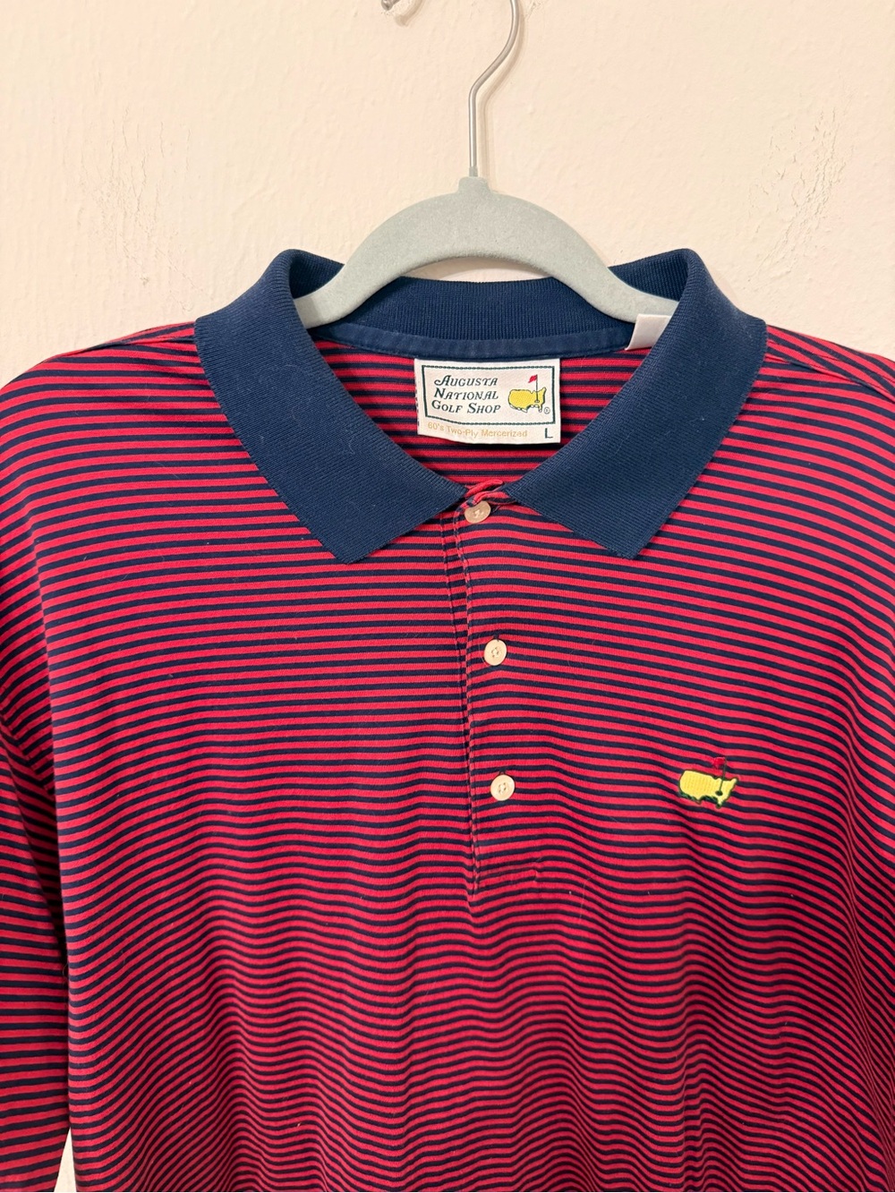 Augusta Sportswear Pink and Navy Striped Polo with Navy Collar